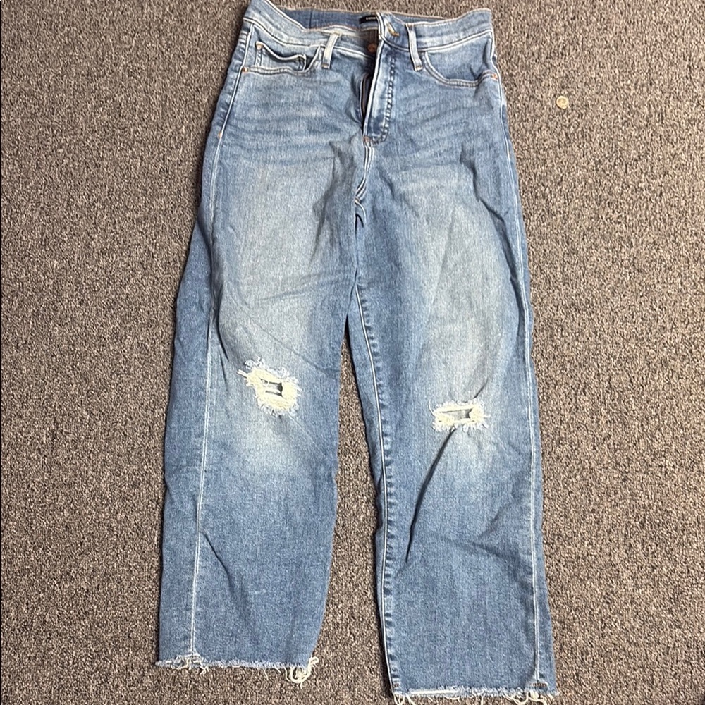 Express Light Wash Straight Leg Jeans with Distressed Details